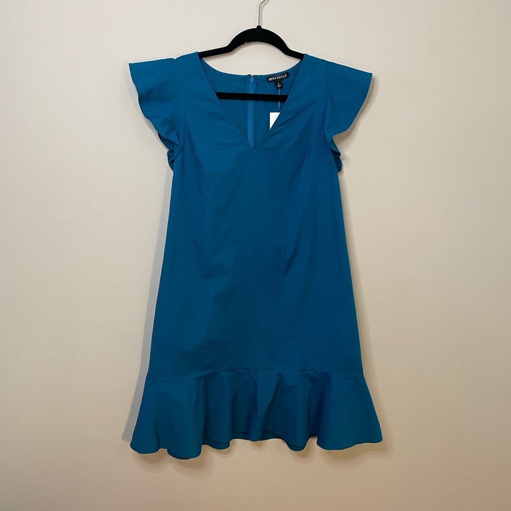 NWT J. Crew Mercantile Flutter Sleeve Blue Tank Ruffle Dress Spring Summer